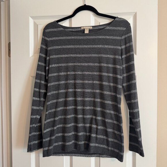 Banana Republic Metallic Silver Gray Striped Long Sleeve T L - Picture 1 of 4